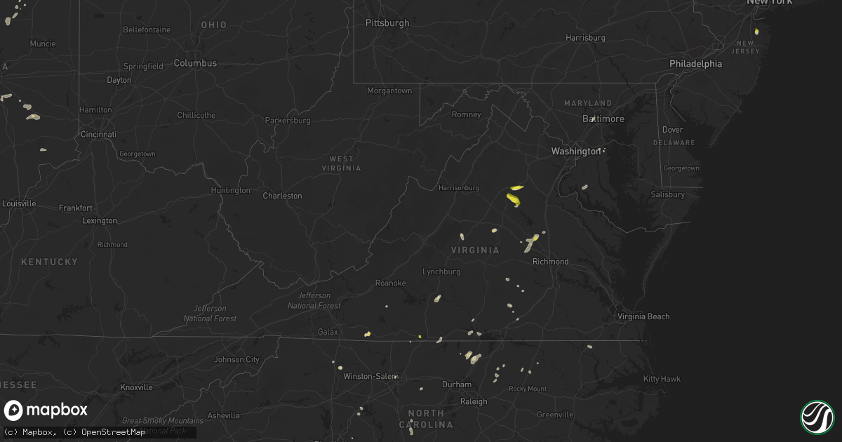 Hail map in Virginia on July 16, 2022