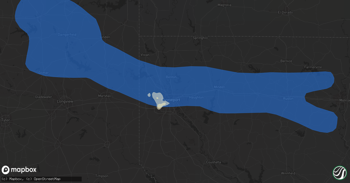 Hail map in Bossier City, LA on July 16, 2023