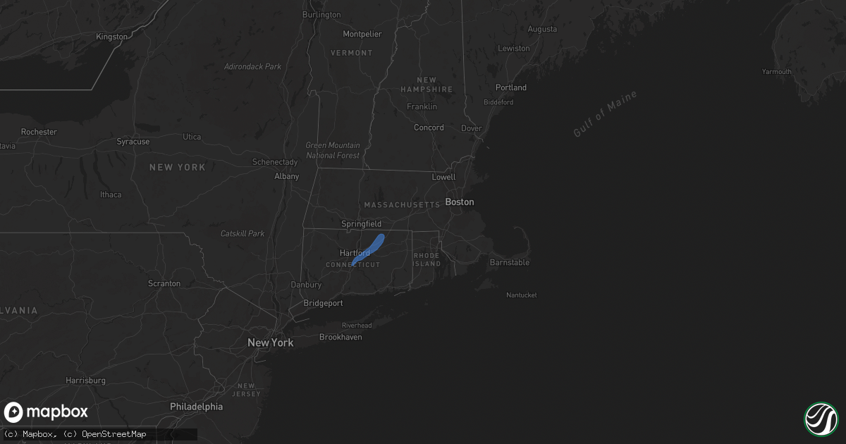 Hail map in Connecticut on July 16, 2023