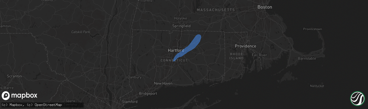 Hail map in Glastonbury, CT on July 16, 2023