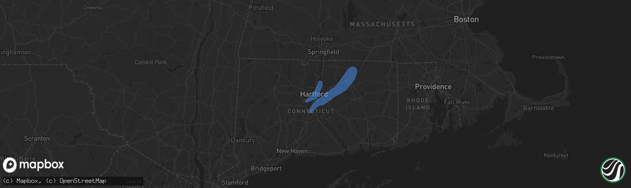 Hail map in Hartford, CT on July 16, 2023