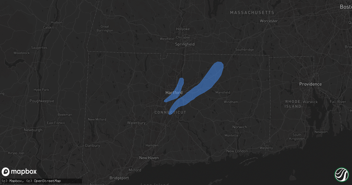 Hail map in Hartford, CT on July 16, 2023