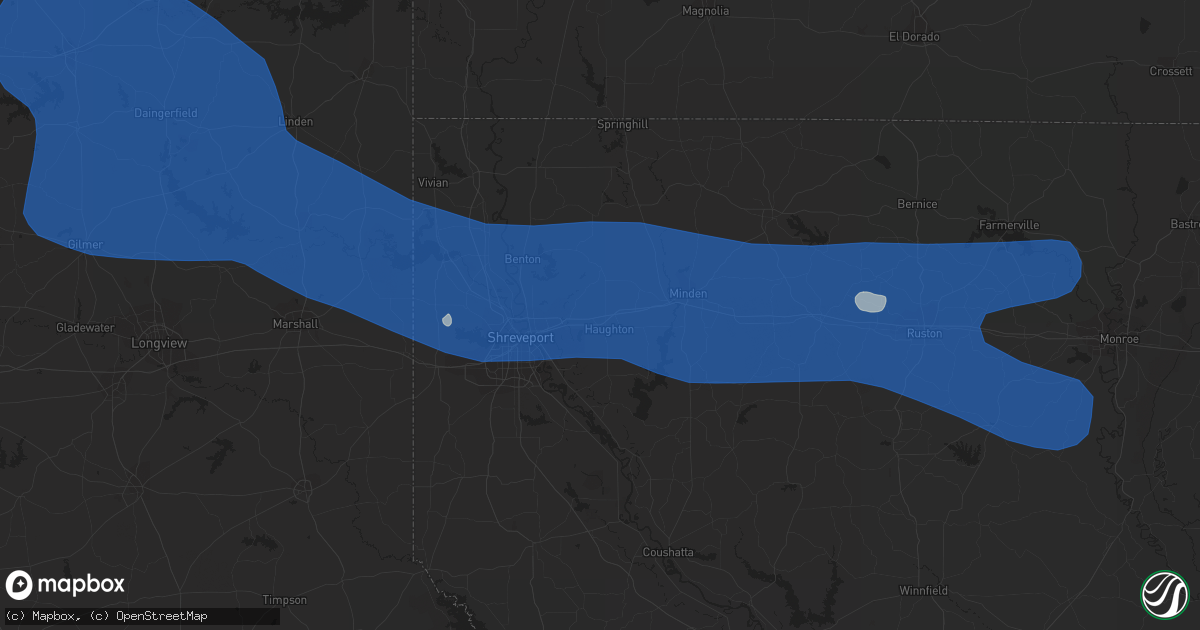 Hail map in Haughton, LA on July 16, 2023