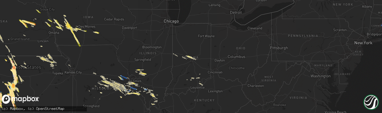 Hail map in Indiana on July 16, 2023