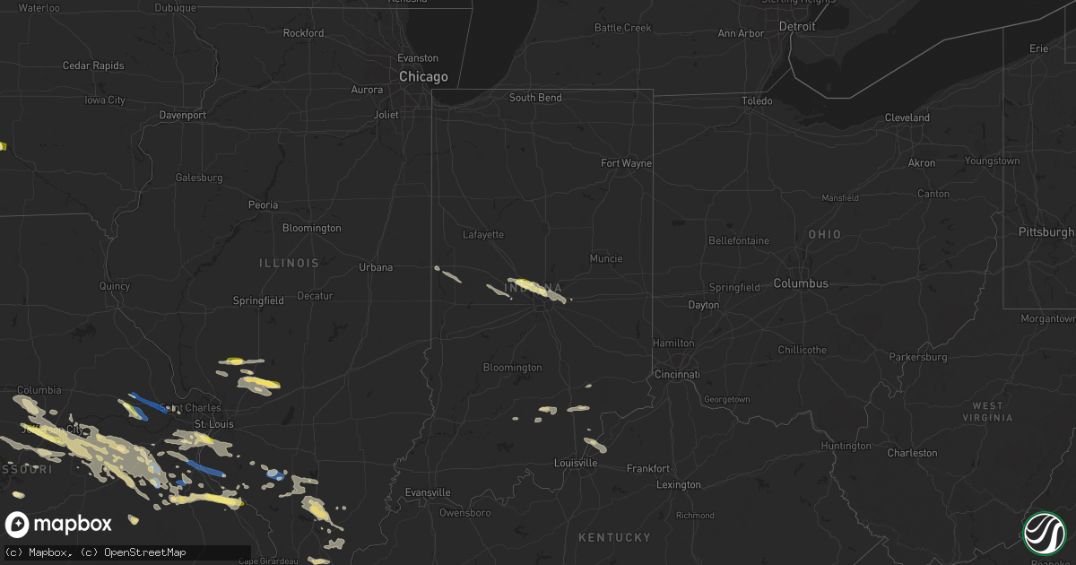 Hail map in Indiana on July 16, 2023