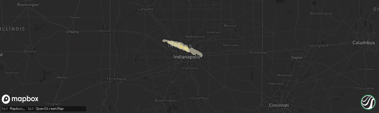 Hail map in Indianapolis, IN on July 16, 2023
