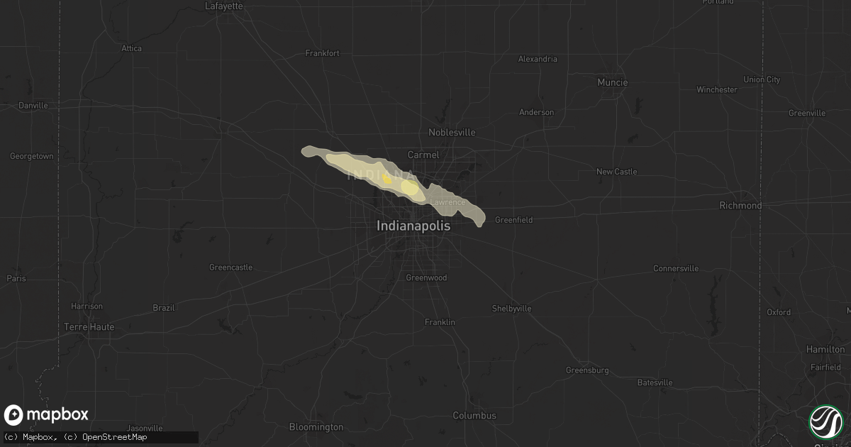 Hail map in Indianapolis, IN on July 16, 2023