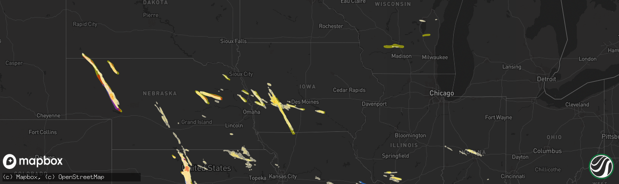Hail map in Iowa on July 16, 2023