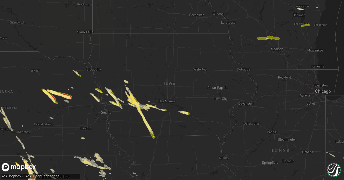 Hail map in Iowa on July 16, 2023