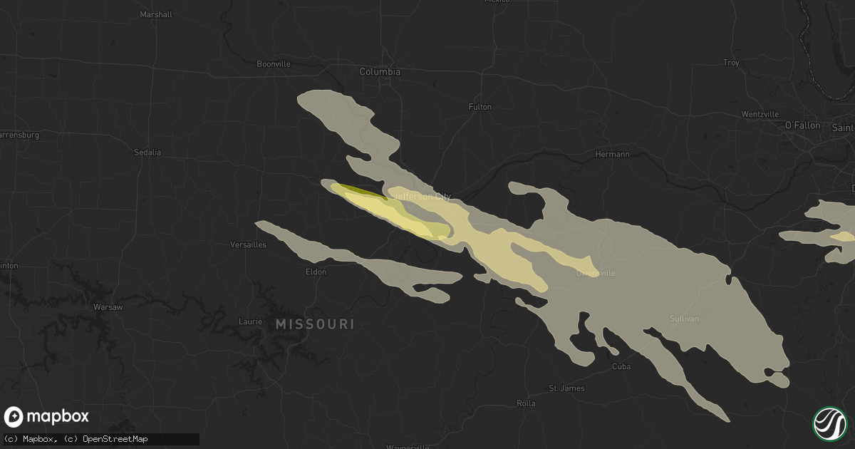 Hail map in Jefferson City, MO on July 16, 2023