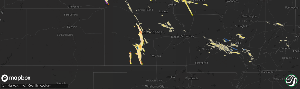 Hail map in Kansas on July 16, 2023
