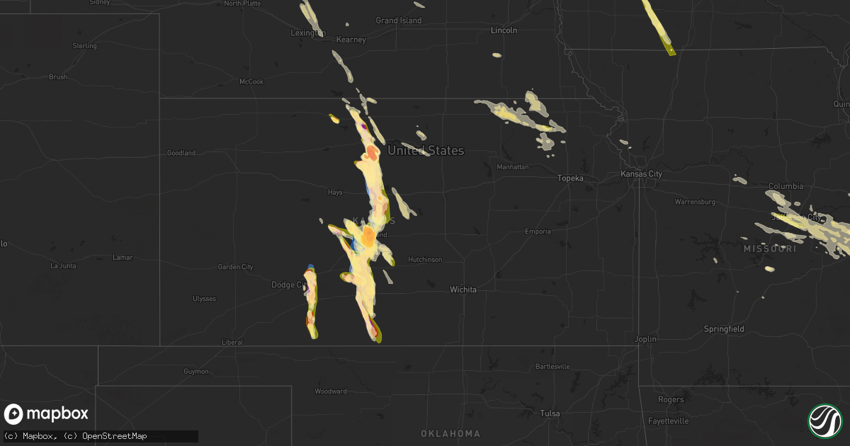 Hail map in Kansas on July 16, 2023