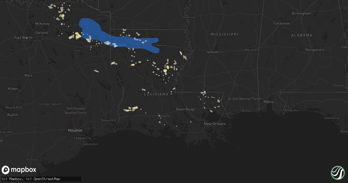 Hail map in Louisiana on July 16, 2023