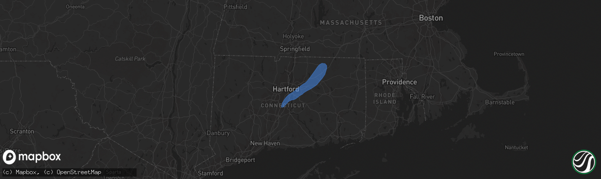 Hail map in Manchester, CT on July 16, 2023