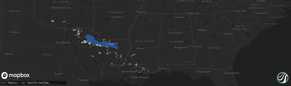 Hail map in Mississippi on July 16, 2023