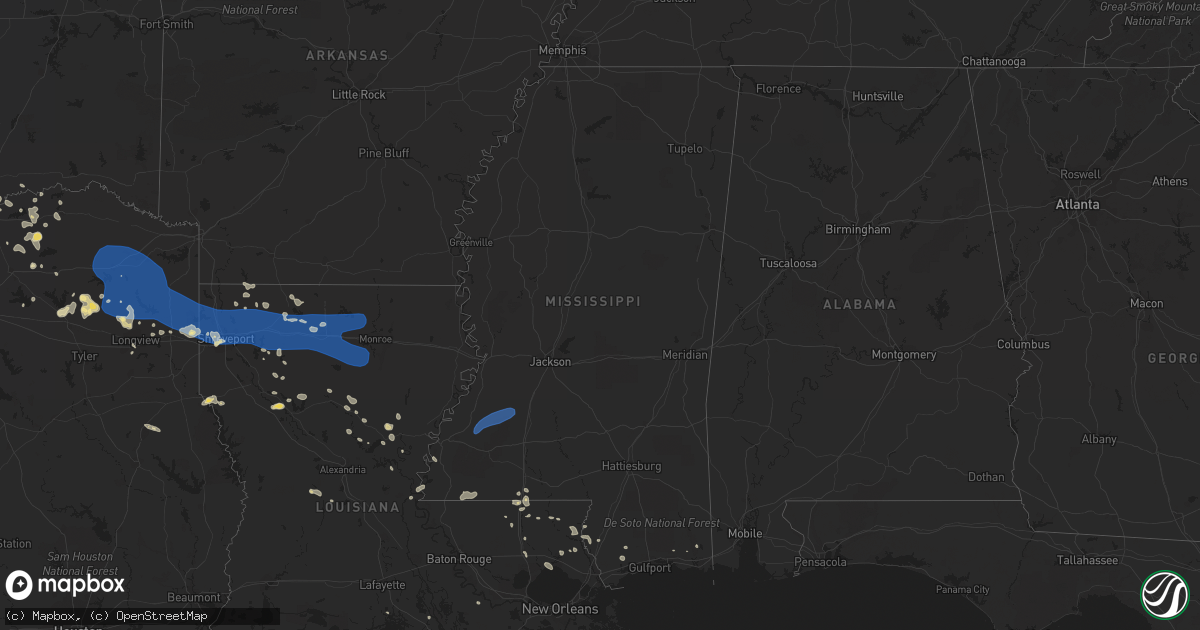 Hail map in Mississippi on July 16, 2023