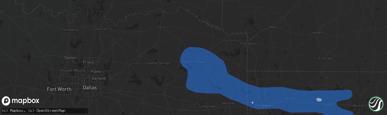Hail map in Mount Pleasant, TX on July 16, 2023