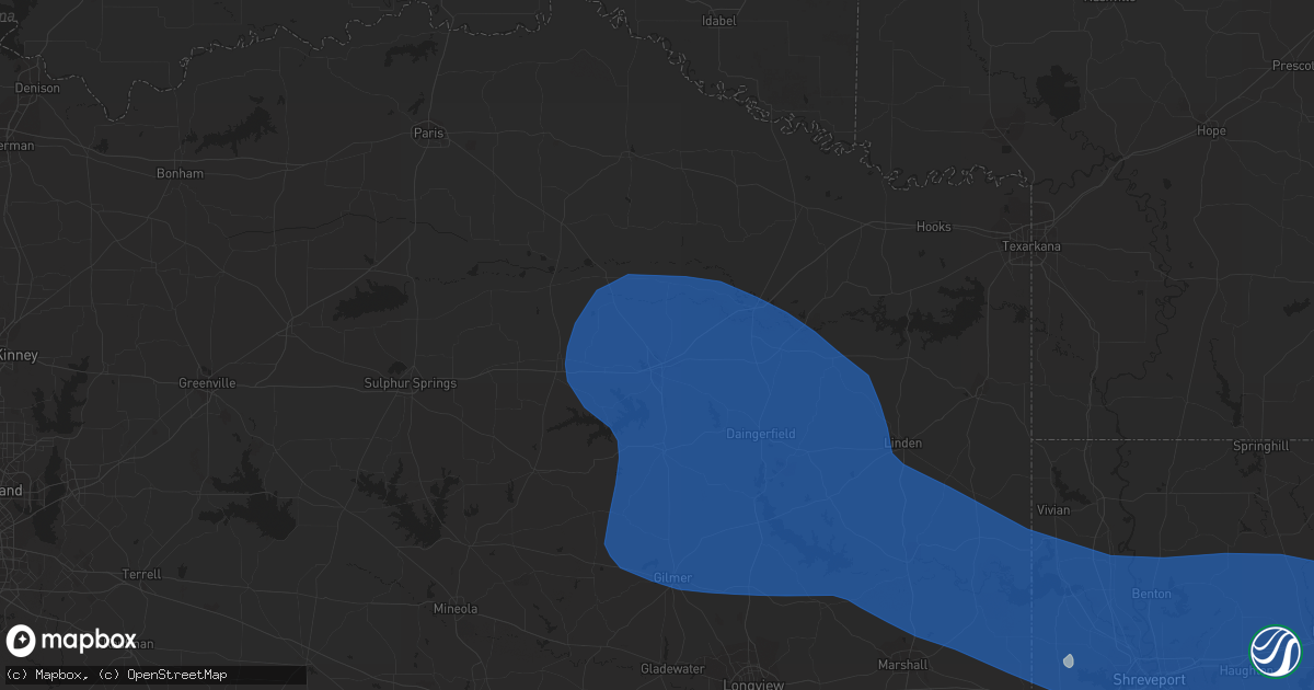 Hail map in Mount Pleasant, TX on July 16, 2023