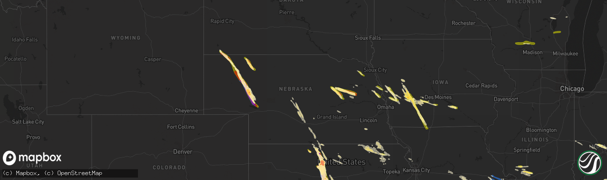 Hail map in Nebraska on July 16, 2023