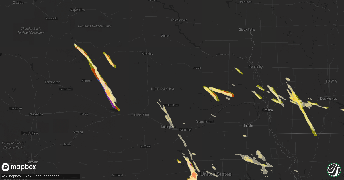Hail map in Nebraska on July 16, 2023