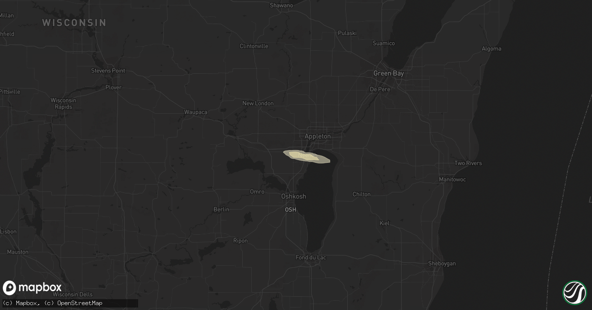 Hail map in Neenah, WI on July 16, 2023