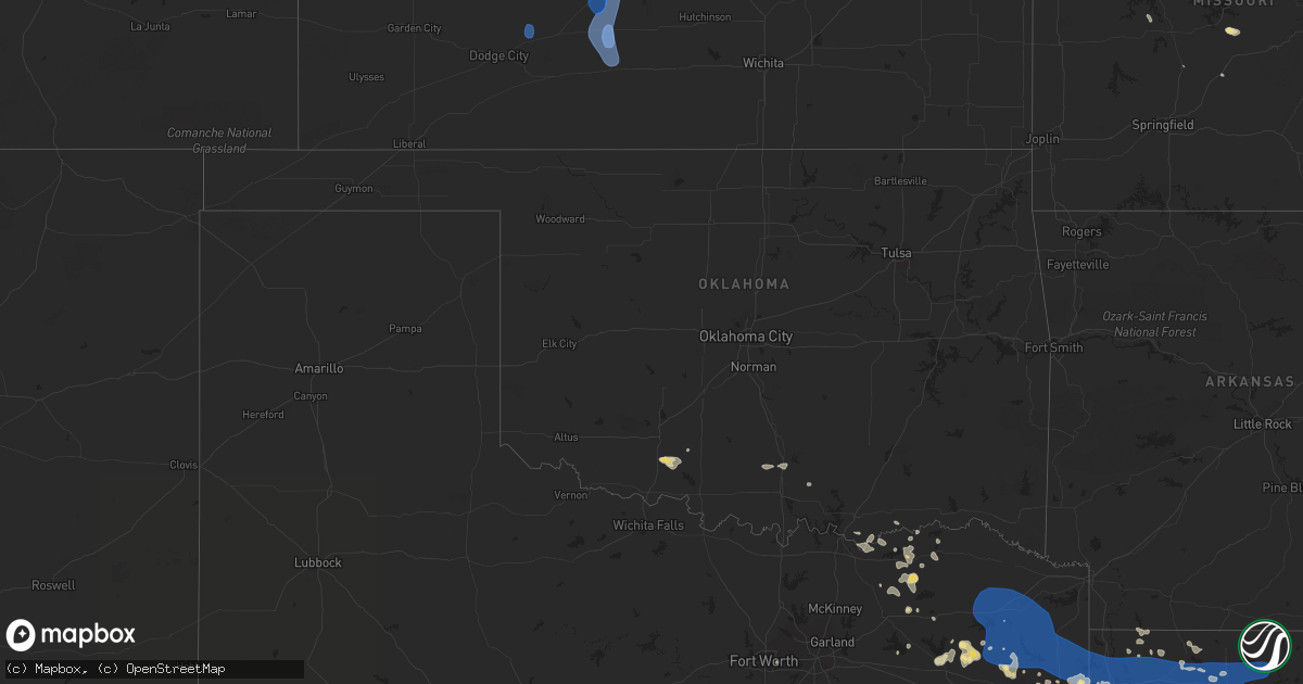 Hail map in Oklahoma on July 16, 2023