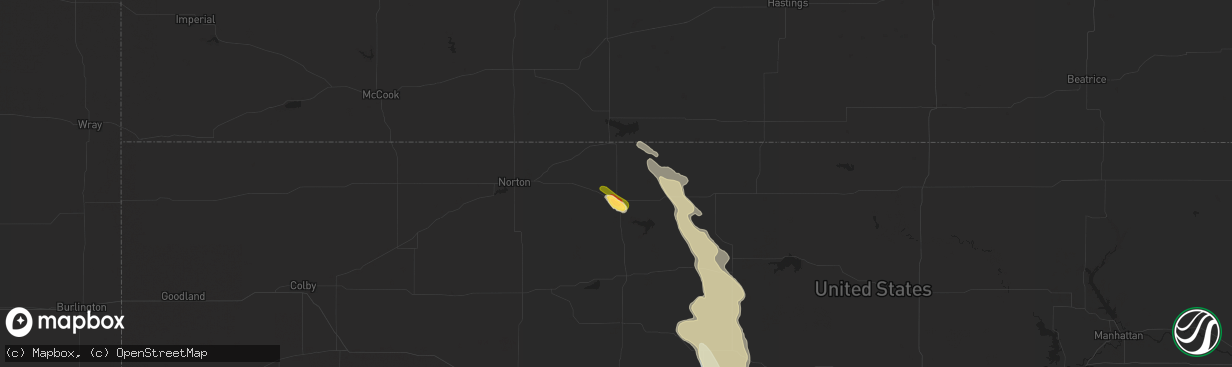 Hail map in Phillipsburg, KS on July 16, 2023