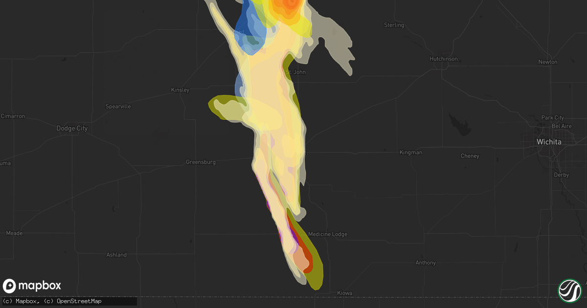 Hail map in Pratt, KS on July 16, 2023