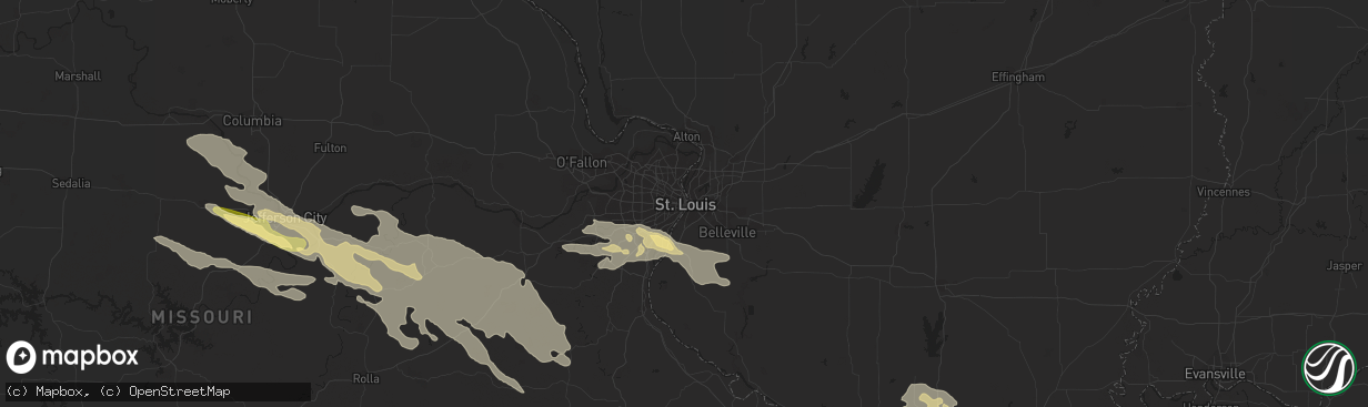 Hail map in Saint Louis, MO on July 16, 2023