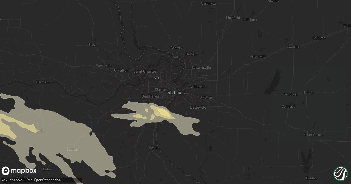 Hail map in Saint Louis, MO on July 16, 2023