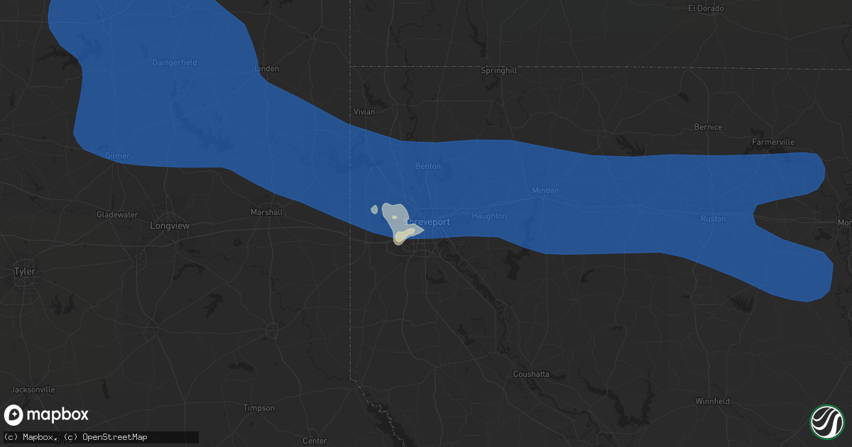 Hail map in Shreveport, LA on July 16, 2023