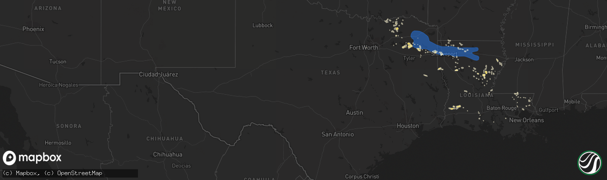 Hail map in Texas on July 16, 2023