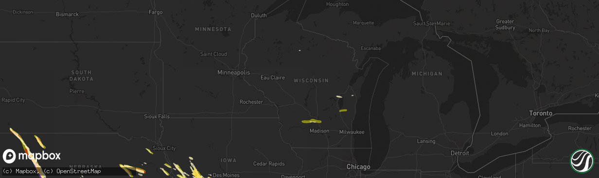 Hail map in Wisconsin on July 16, 2023