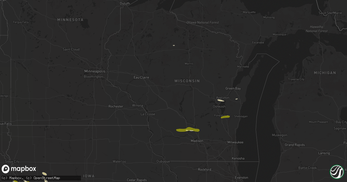 Hail map in Wisconsin on July 16, 2023
