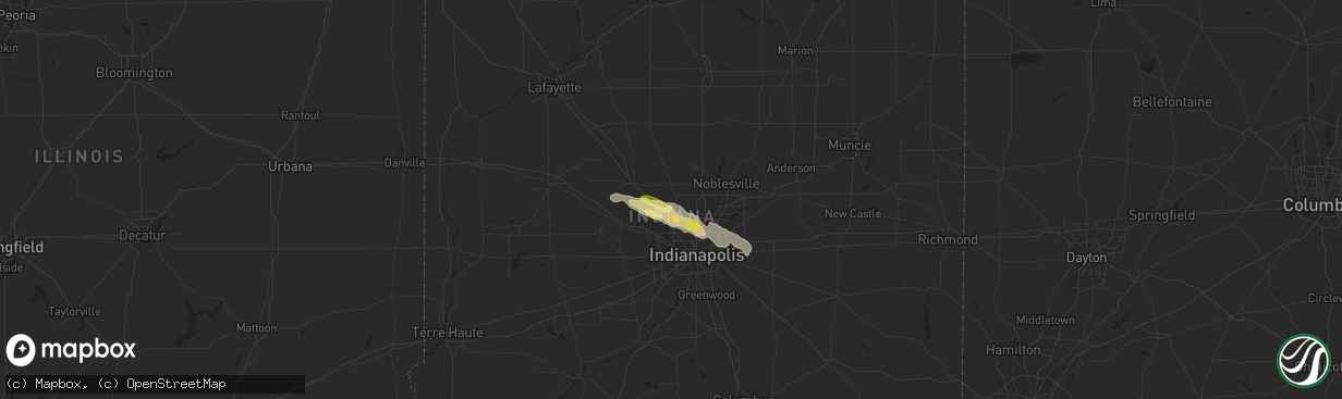 Hail map in Zionsville, IN on July 16, 2023