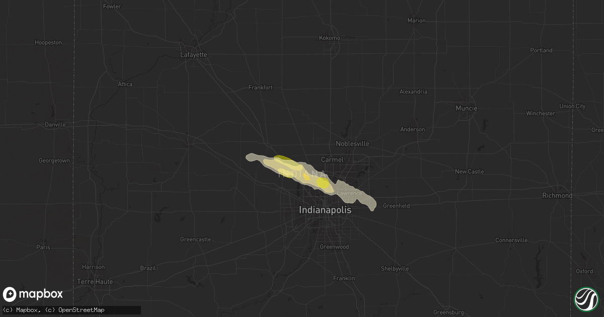 Hail map in Zionsville, IN on July 16, 2023