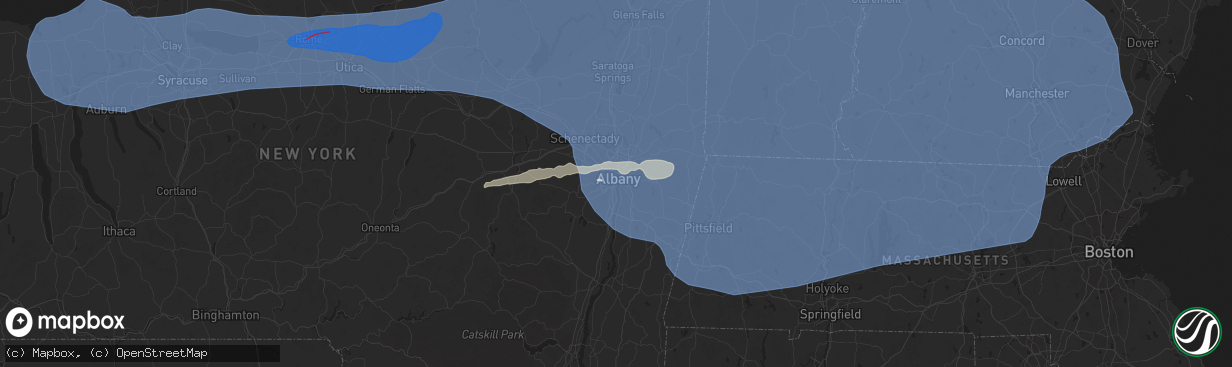 Hail map in Albany, NY on July 16, 2024