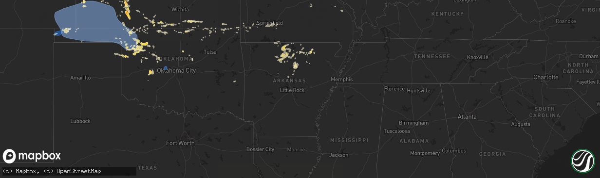 Hail map in Arkansas on July 16, 2024