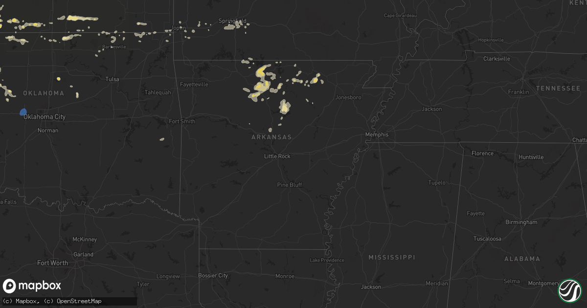 Hail map in Arkansas on July 16, 2024