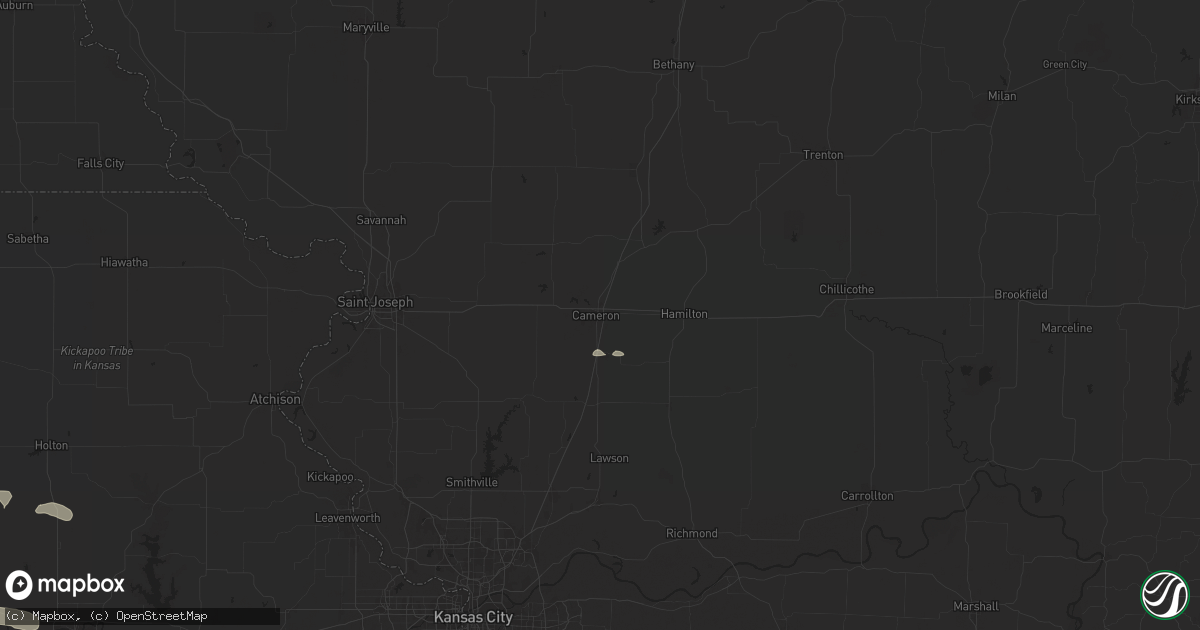 Hail map in Cameron, MO on July 16, 2024