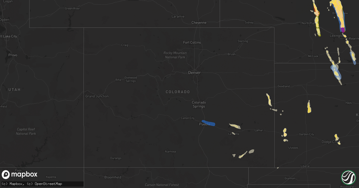 Hail map in Colorado on July 16, 2024
