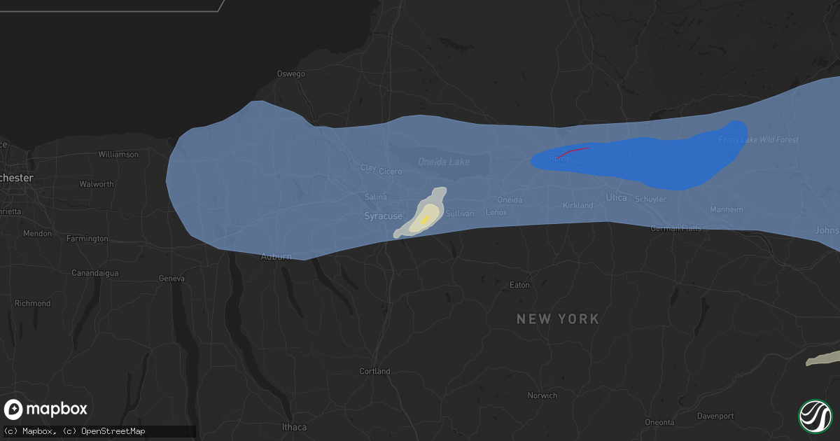 Hail map in Fayetteville, NY on July 16, 2024