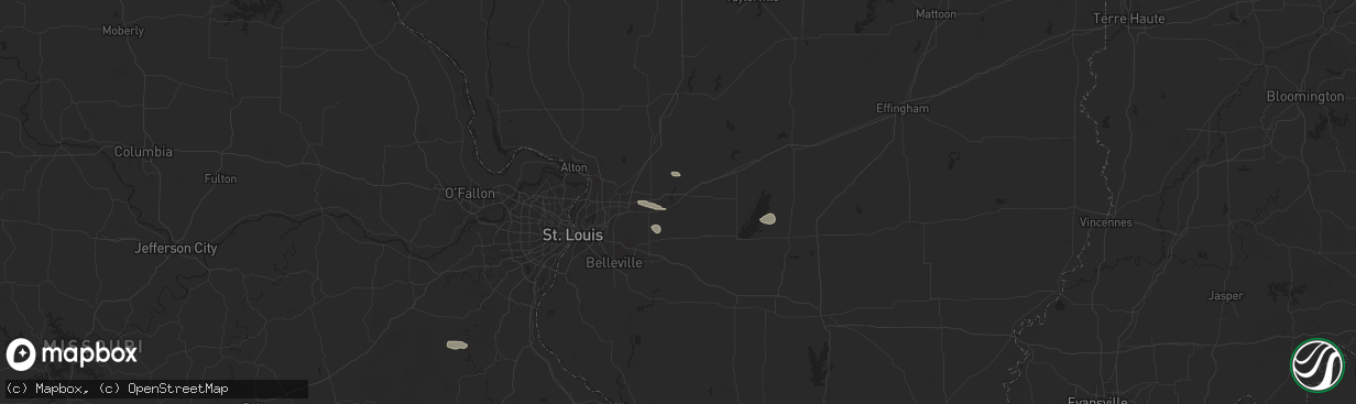 Hail map in Highland, IL on July 16, 2024