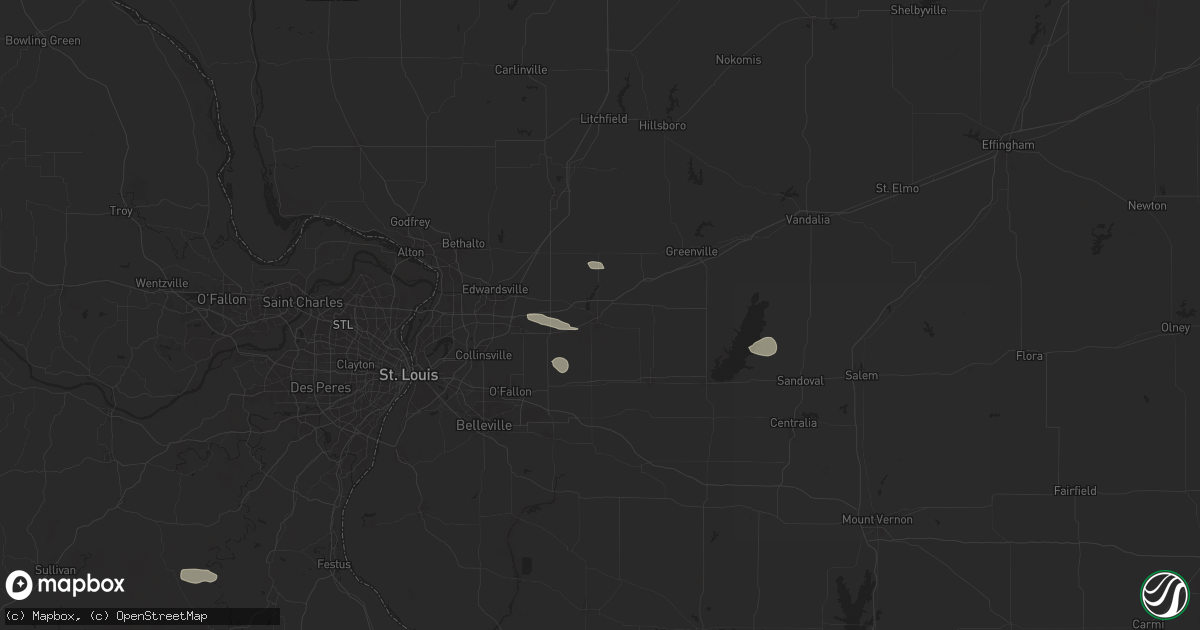 Hail map in Highland, IL on July 16, 2024