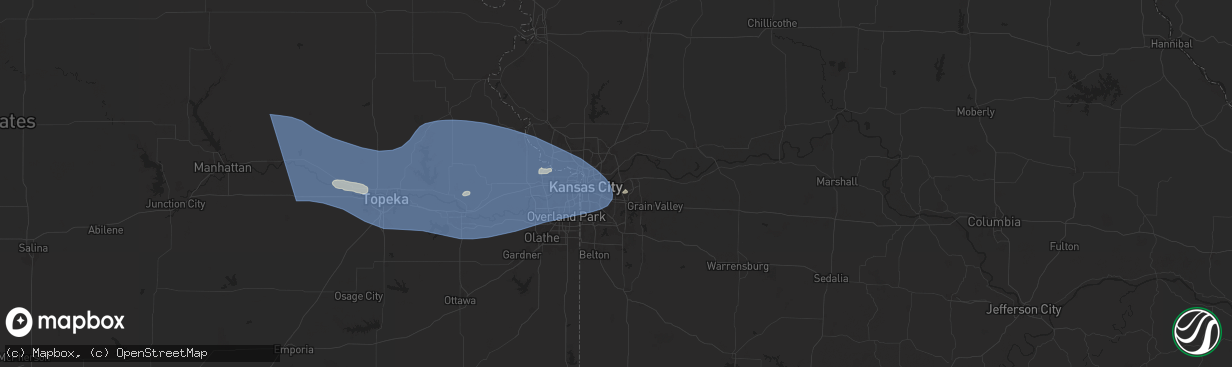 Hail map in Independence, MO on July 16, 2024