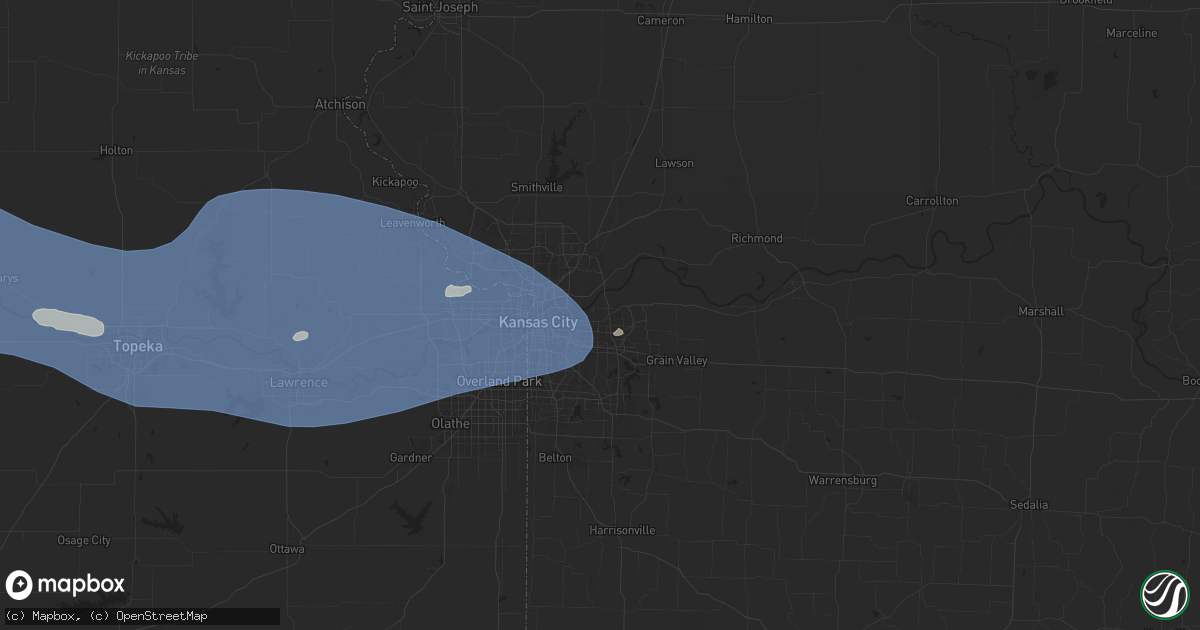 Hail map in Independence, MO on July 16, 2024