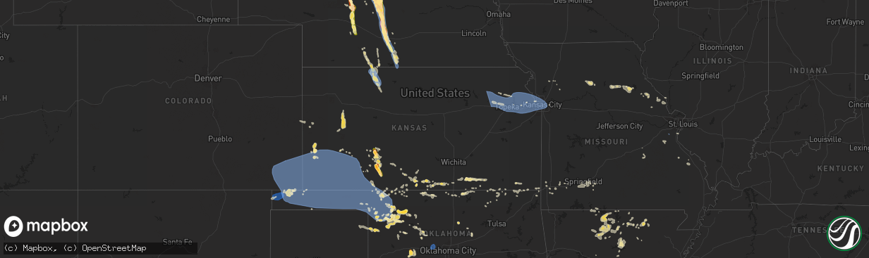 Hail map in Kansas on July 16, 2024