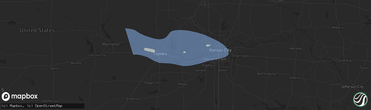 Hail map in Lawrence, KS on July 16, 2024