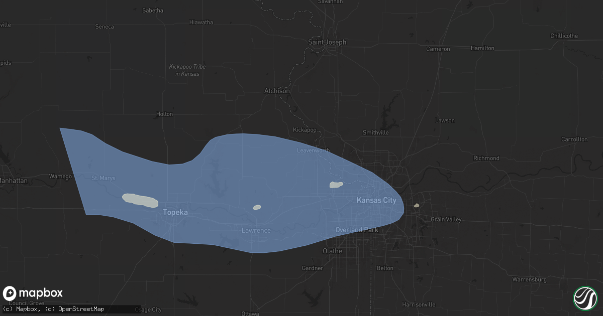 Hail map in Leavenworth, KS on July 16, 2024