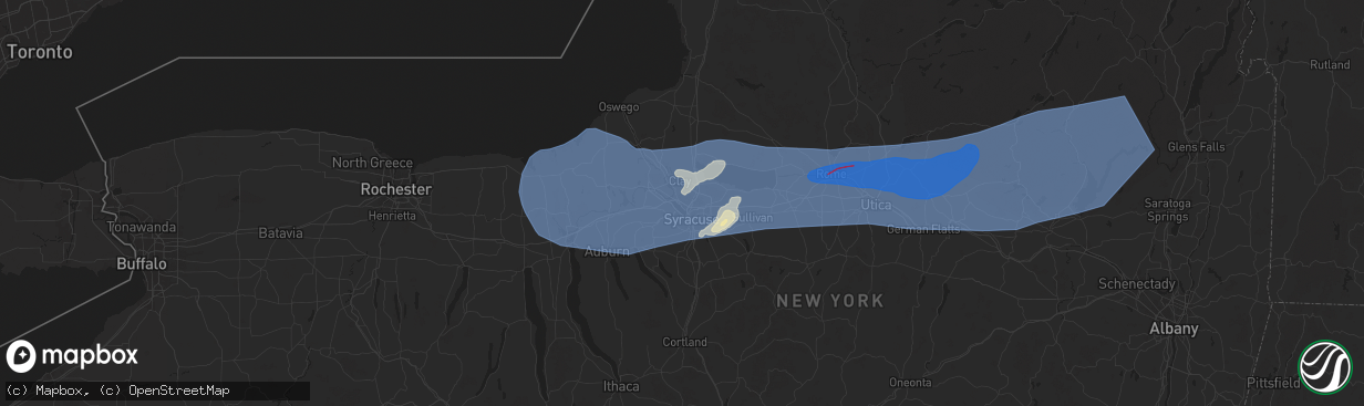 Hail map in Liverpool, NY on July 16, 2024